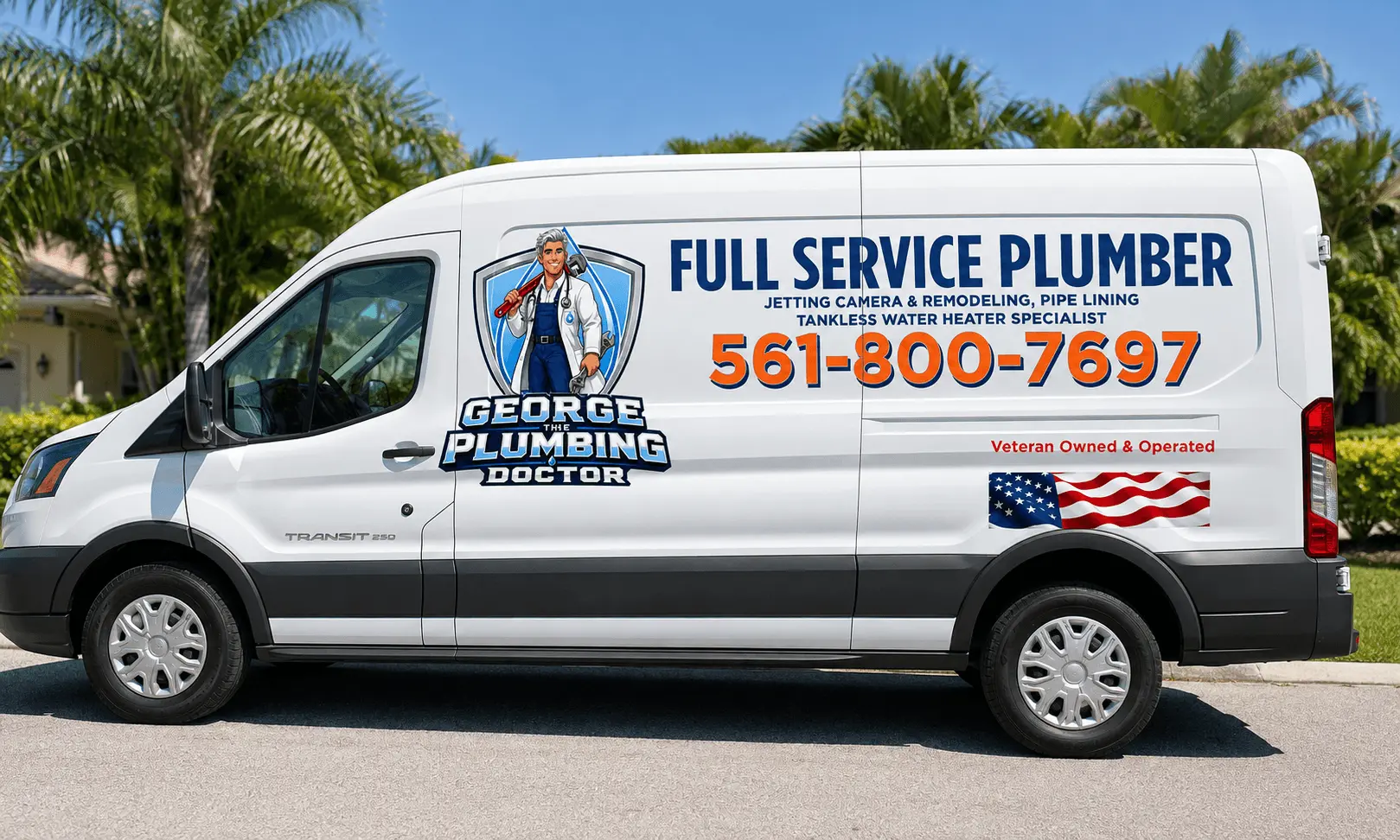 George The Plumbing Doctor van — Full Service Plumber: jetting camera & remodeling, pipe lining, tankless water heater specialist