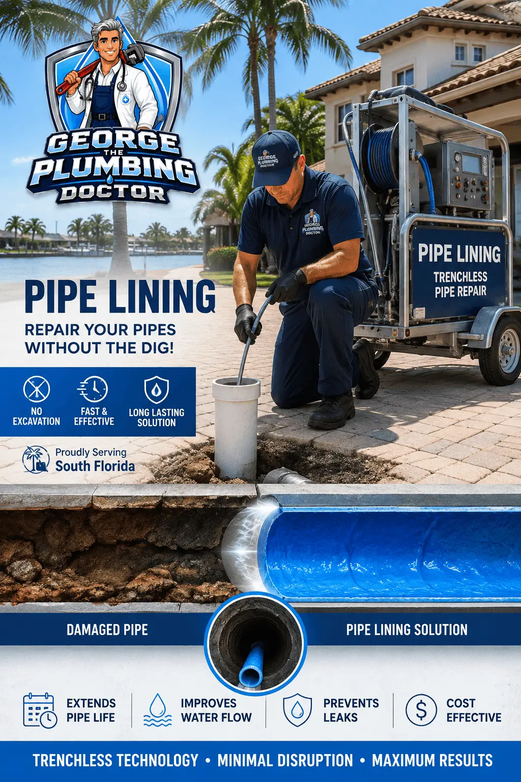 Trenchless pipe lining by George The Plumbing Doctor — repair your pipes without the dig