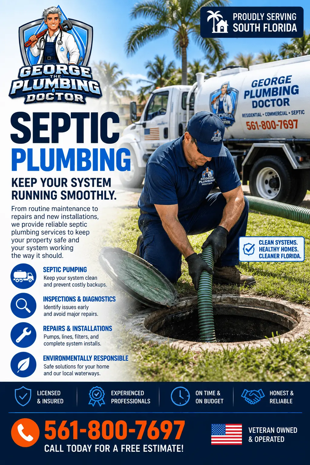 Septic plumbing service by George The Plumbing Doctor in Jupiter, FL
